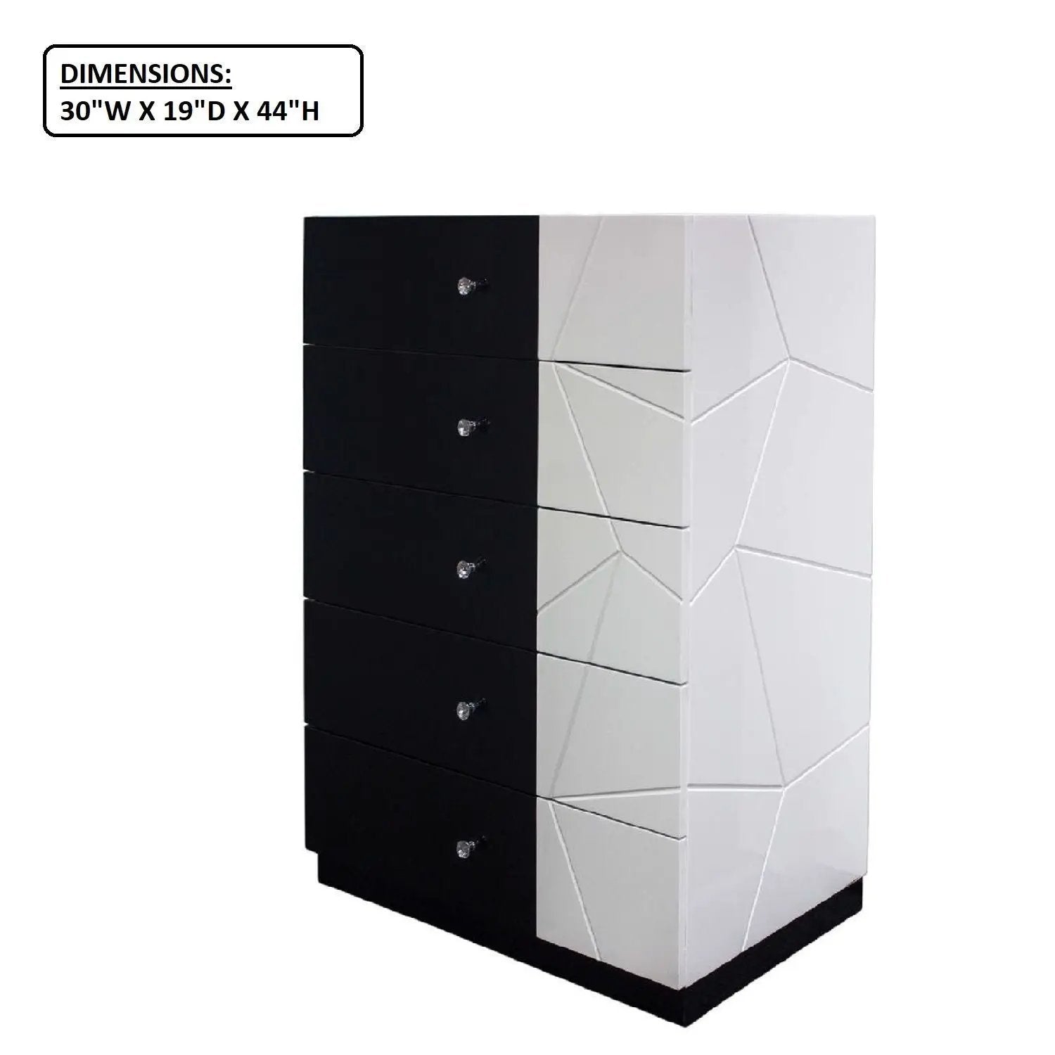 5 Drawer Chest Storage Unit, Clothes Organizer, Geometric Pattern - White / Black by Unique Piece Furniture