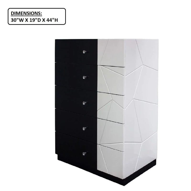 5 Drawer Chest Storage Unit, Clothes Organizer, Geometric Pattern - White / Black by HouseOfZazla