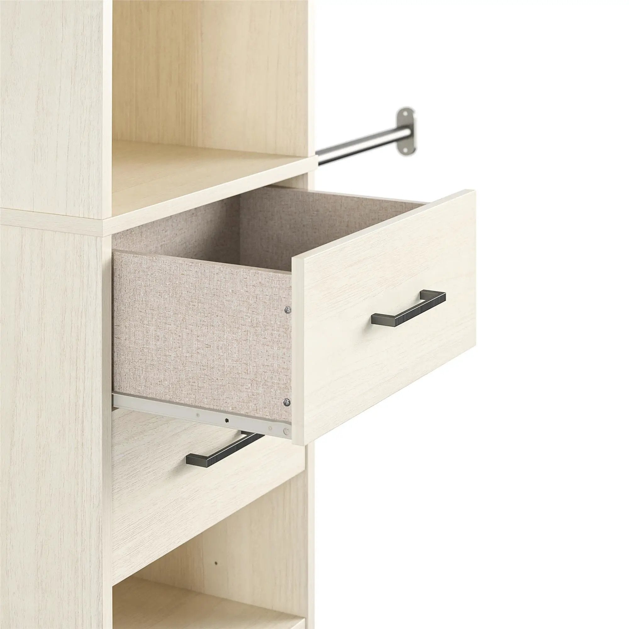 Kelly - 5 Shelf 2 Drawer Closet Organizer With 3 Adjustable Hanging Rods - Ivory by HouseOfZazla
