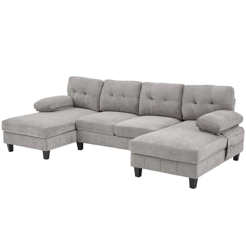 U-Shaped Sectional Sofa 103.5" Fabric Couch With Dual Chaise Lounges, Storage Pockets, Armrest Pillows by HouseOfZazla