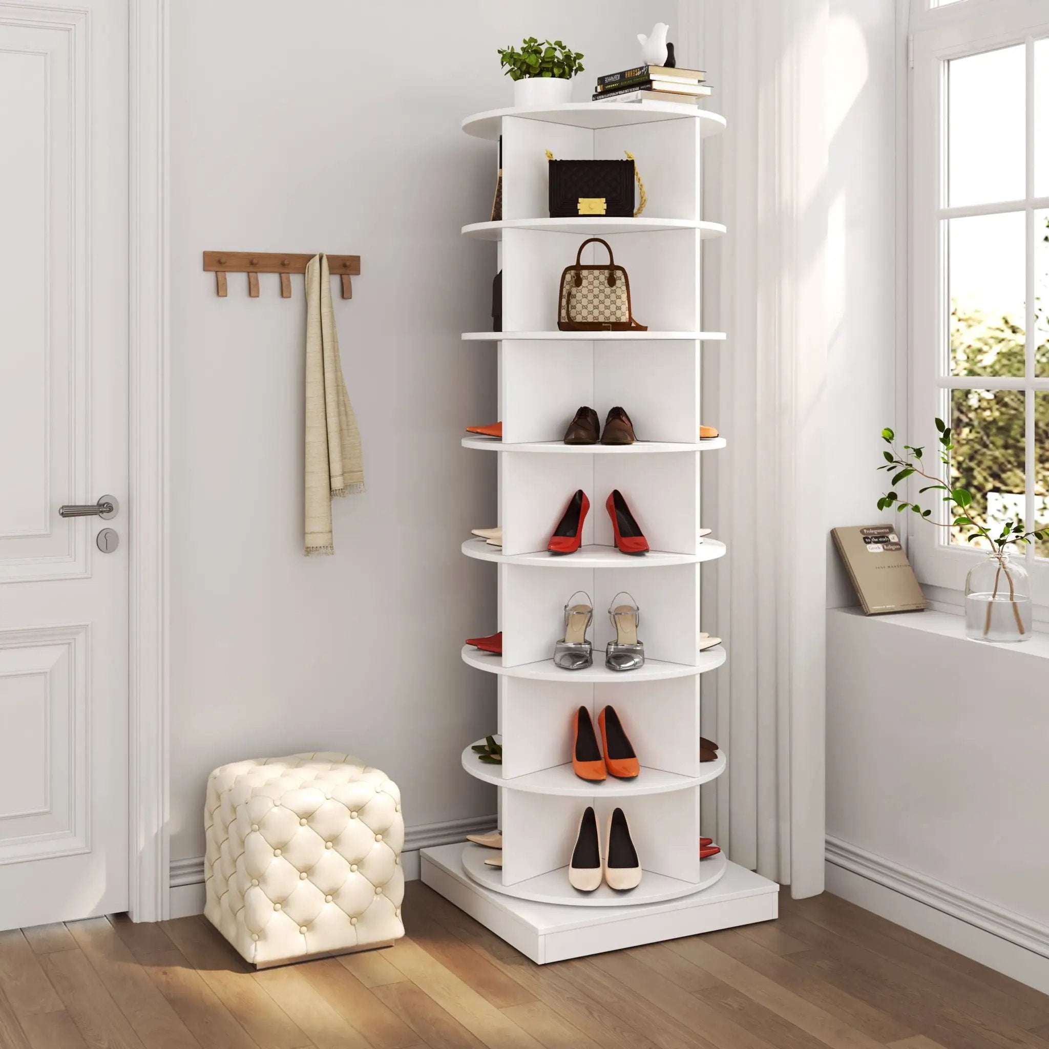 New 360 Rotating Shoe Cabinet 7 Layers Holds Up To 28 Paris Of Shoes by HouseOfZazla
