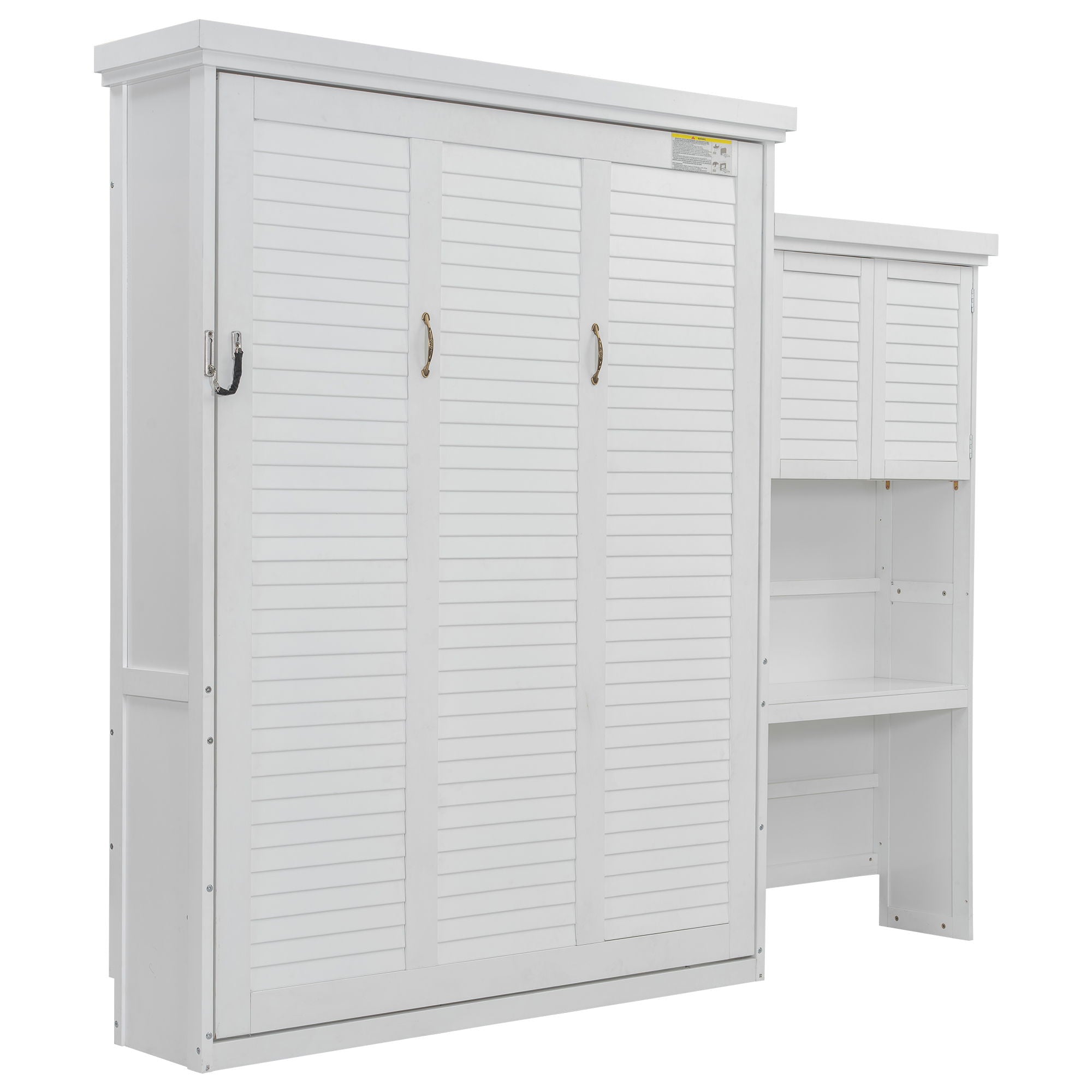 Queen Size Murphy Bed With Louvered Design And Multiple Storage Shelves - White by HouseOfZazla