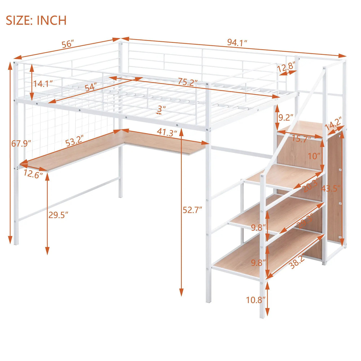 Loft Bed With Desk And Grid, Stylish Frame With Lateral Storage Ladder And Wardrobe by HouseOfZazla