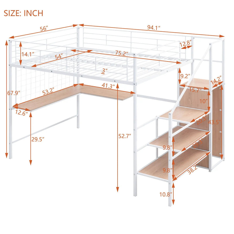 Loft Bed With Desk And Grid, Stylish Frame With Lateral Storage Ladder And Wardrobe by HouseOfZazla