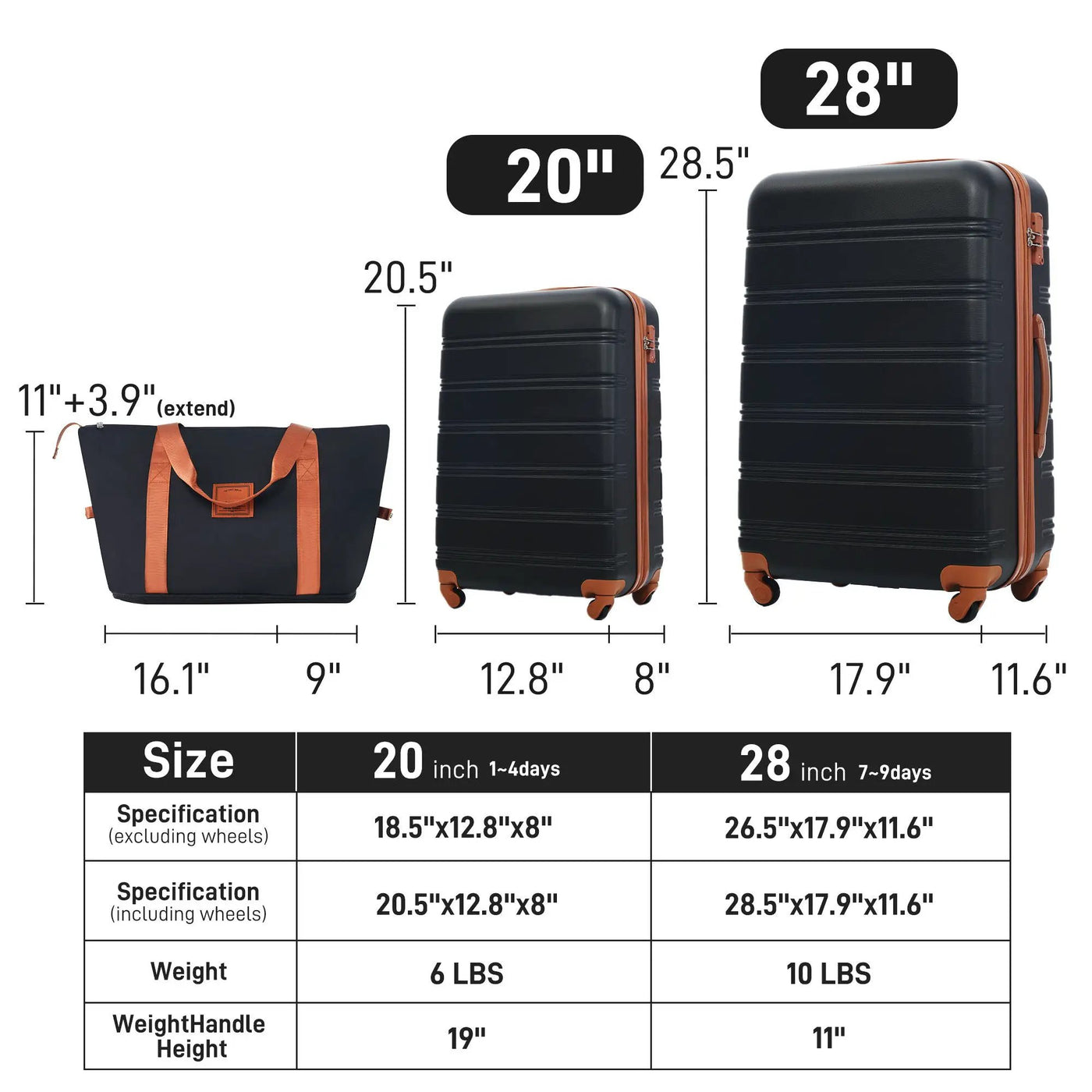 Hardshell Luggage Sets 2 Pieces + Bag Spinner Suitcase With Tsa Lock Lightweight 20" / 28" by HouseOfZazla