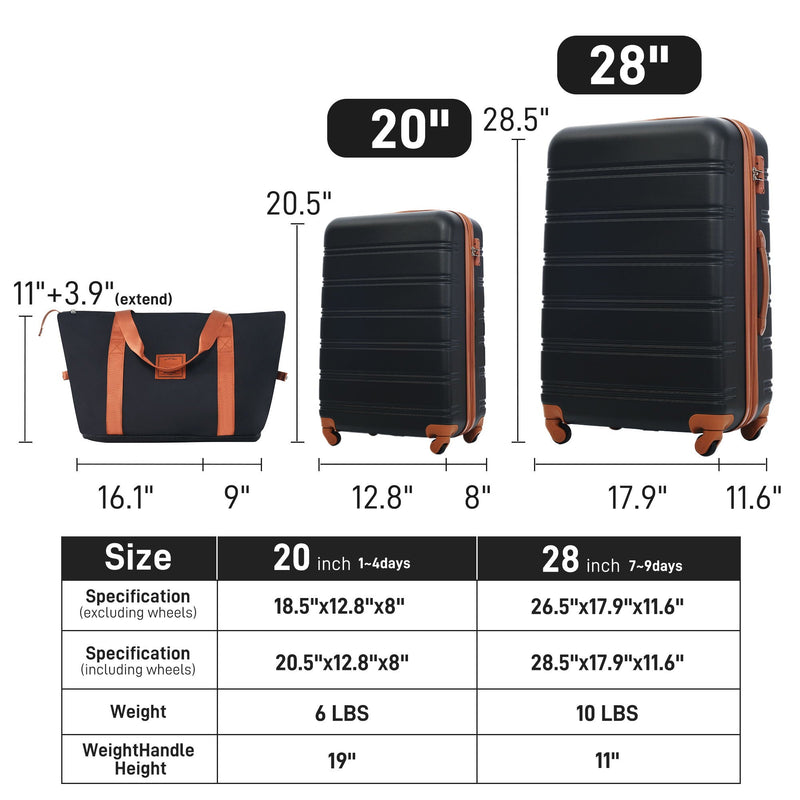 Hardshell Luggage Sets 2 Pieces + Bag Spinner Suitcase With Tsa Lock Lightweight 20" / 28" by HouseOfZazla