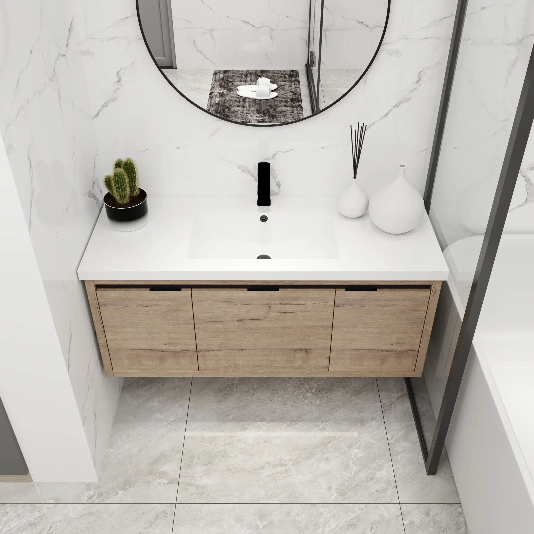Floating Bathroom Vanity with Resin Sink and Soft-Close Doors by HouseOfZazla
