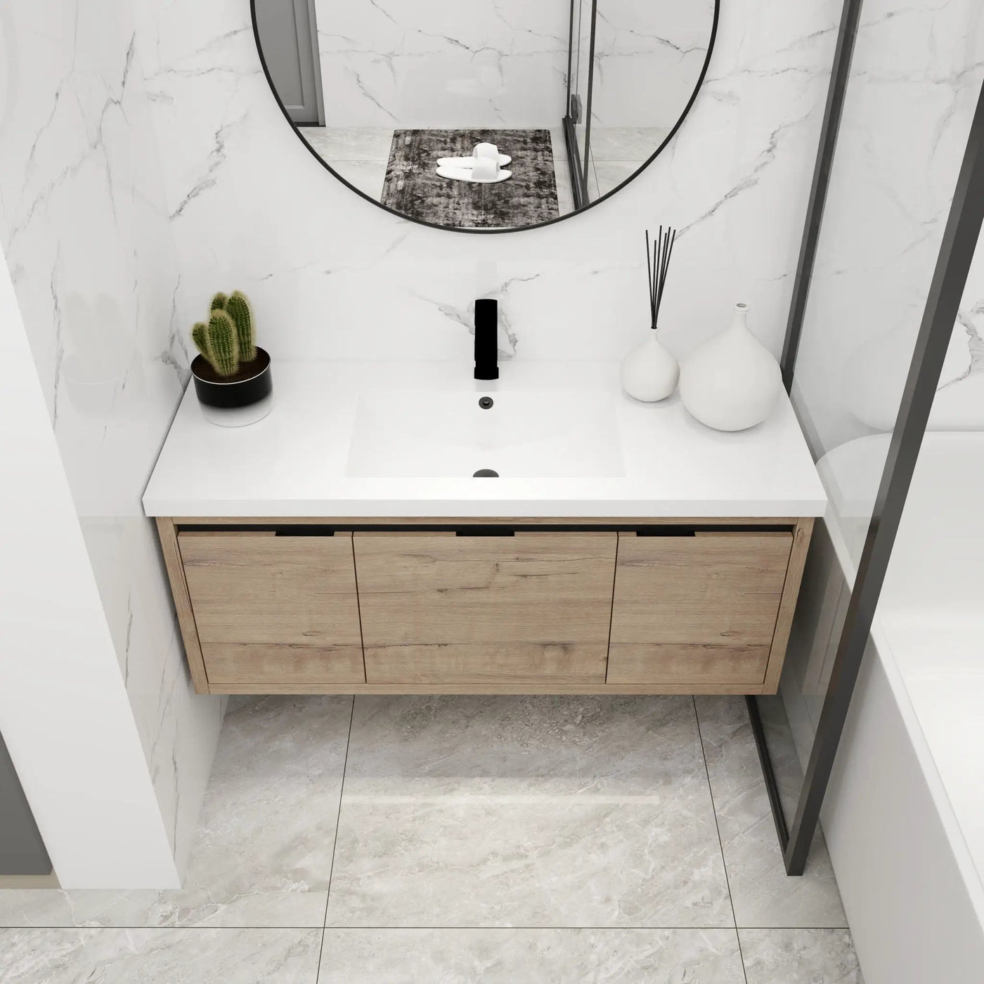 Floating Bathroom Vanity with Resin Sink and Soft-Close Doors by HouseOfZazla