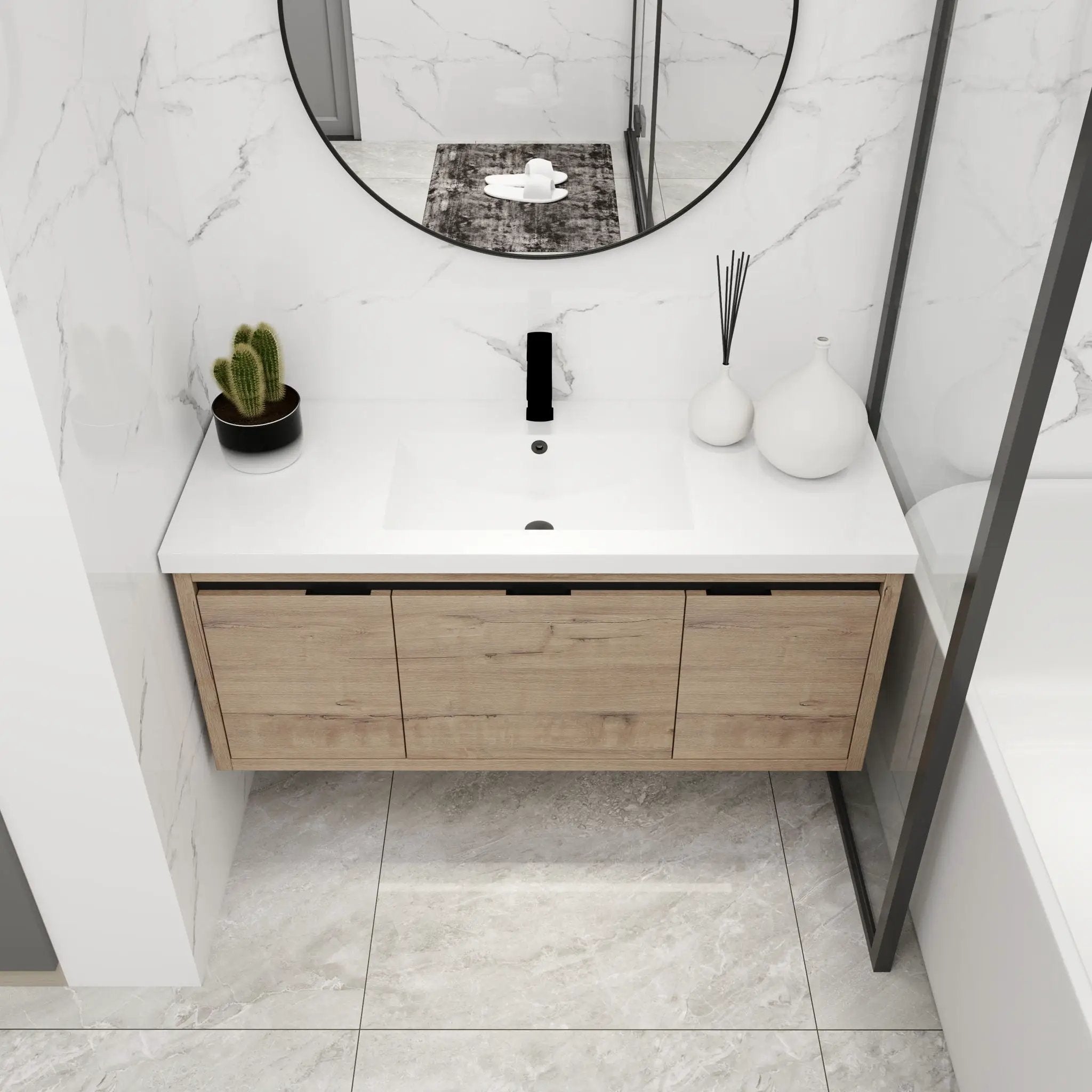 Floating Bathroom Vanity with Resin Sink and Soft-Close Doors by HouseOfZazla