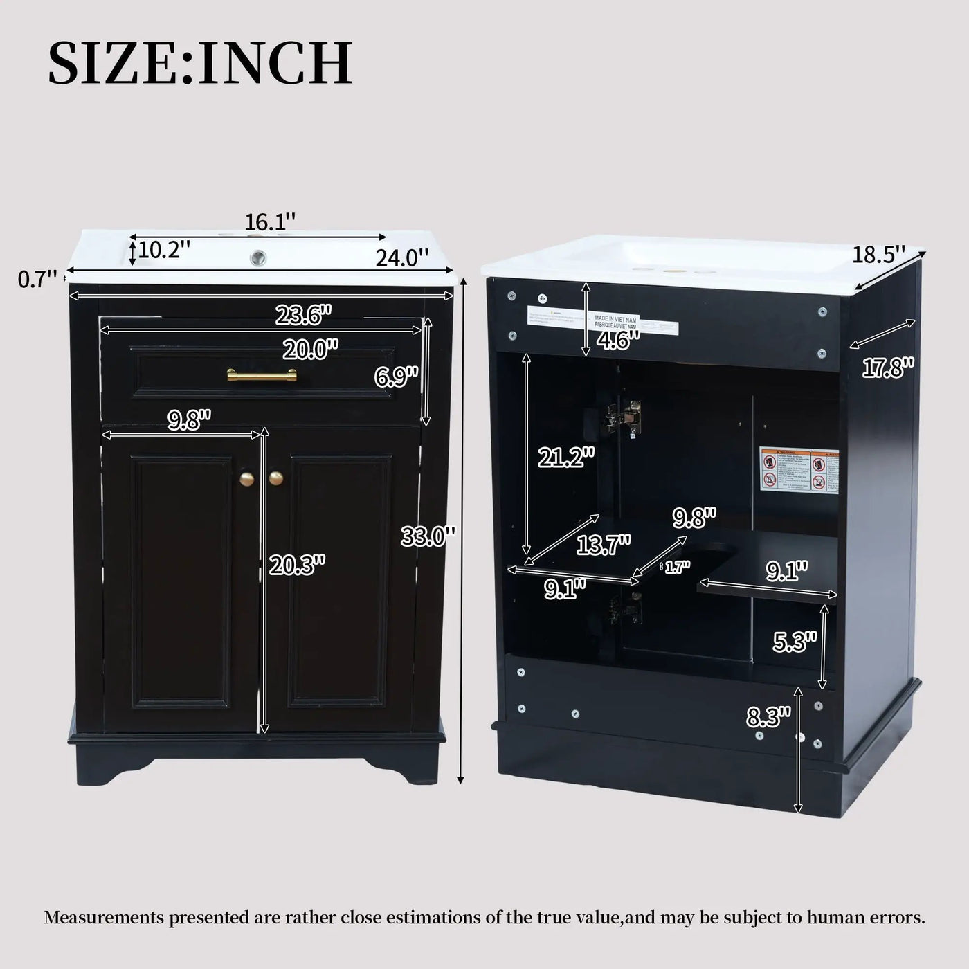 Bathroom Vanity With Integrated Sink, 2 Door Cabinet With Tip Out Drawer by HouseOfZazla