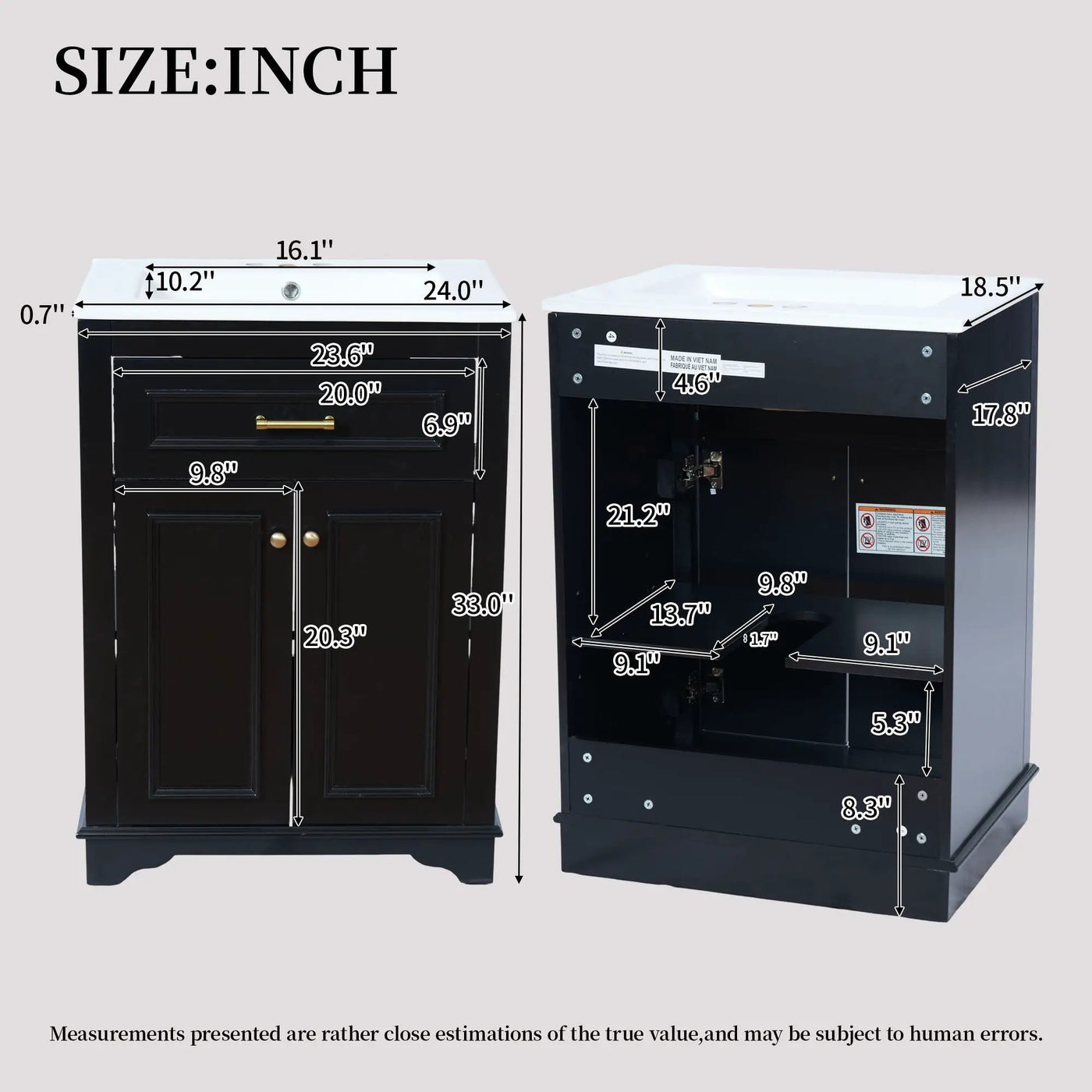 Bathroom Vanity With Integrated Sink, 2 Door Cabinet With Tip Out Drawer, Rectangular Design by Unique Piece Furniture