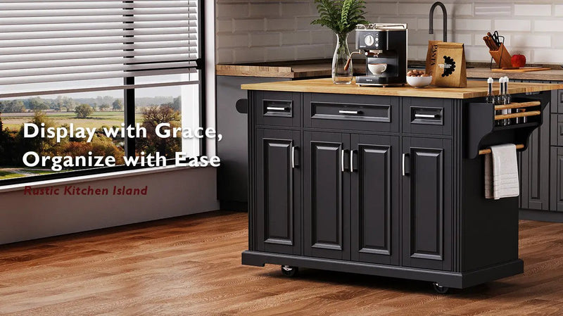 K&K 54 Inch Large Kitchen Island with Rubber Wood Drop Leaf by HouseOfZazla