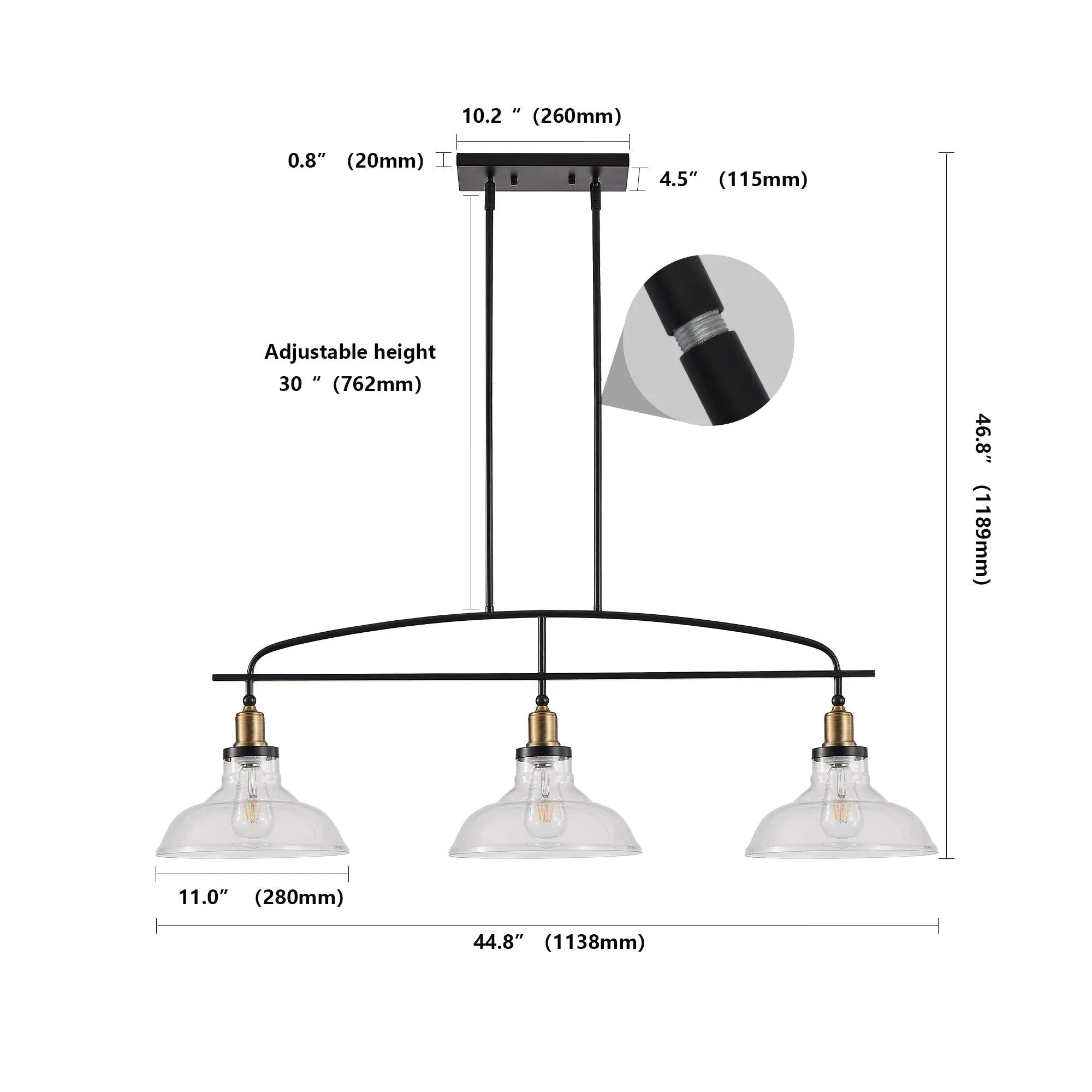 Industrial 3-Light Pendant Chandelier with Clear Glass Shades by HouseOfZazla