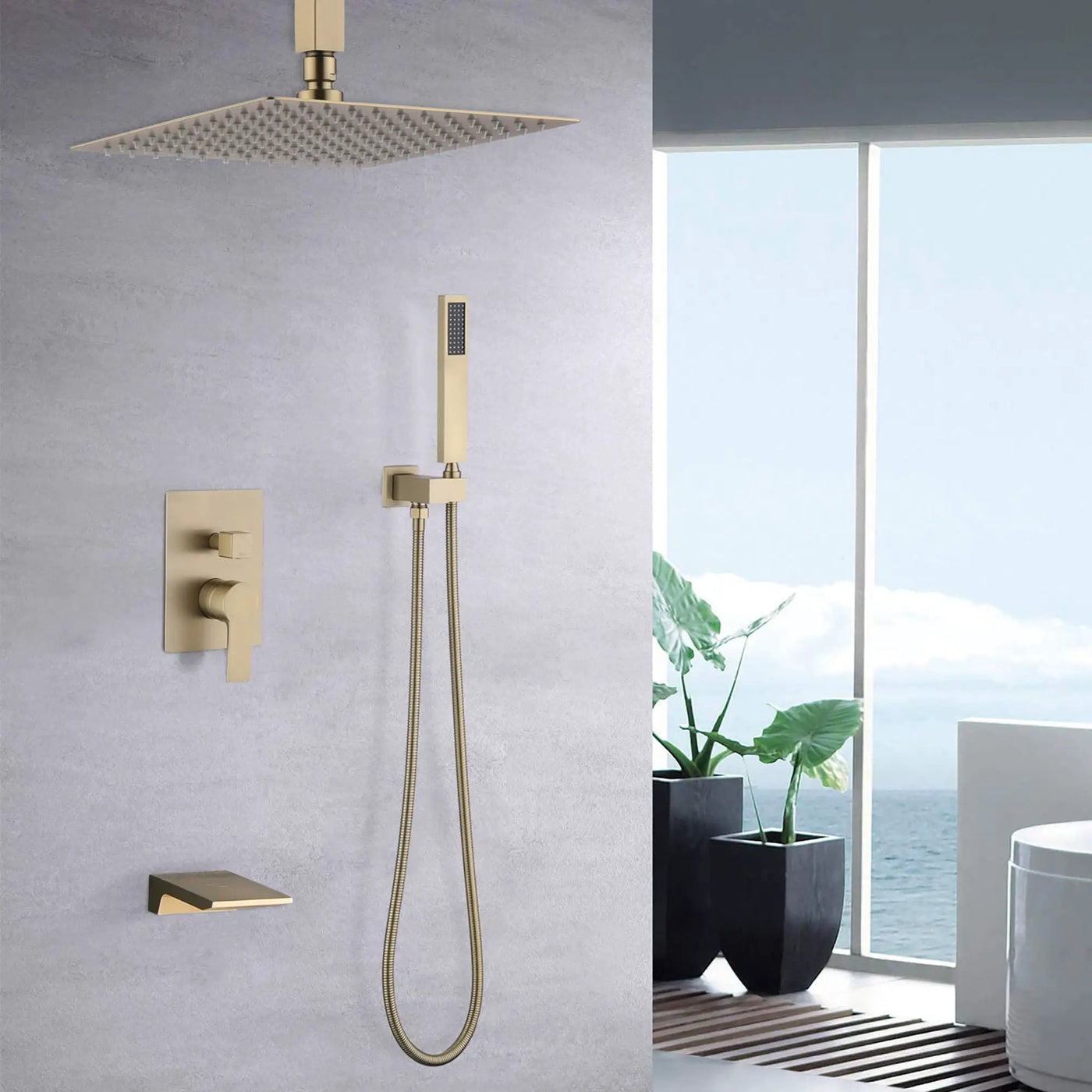 Wall Mount Shower System With High Pressure 10" Shower Head And Handheld by HouseOfZazla