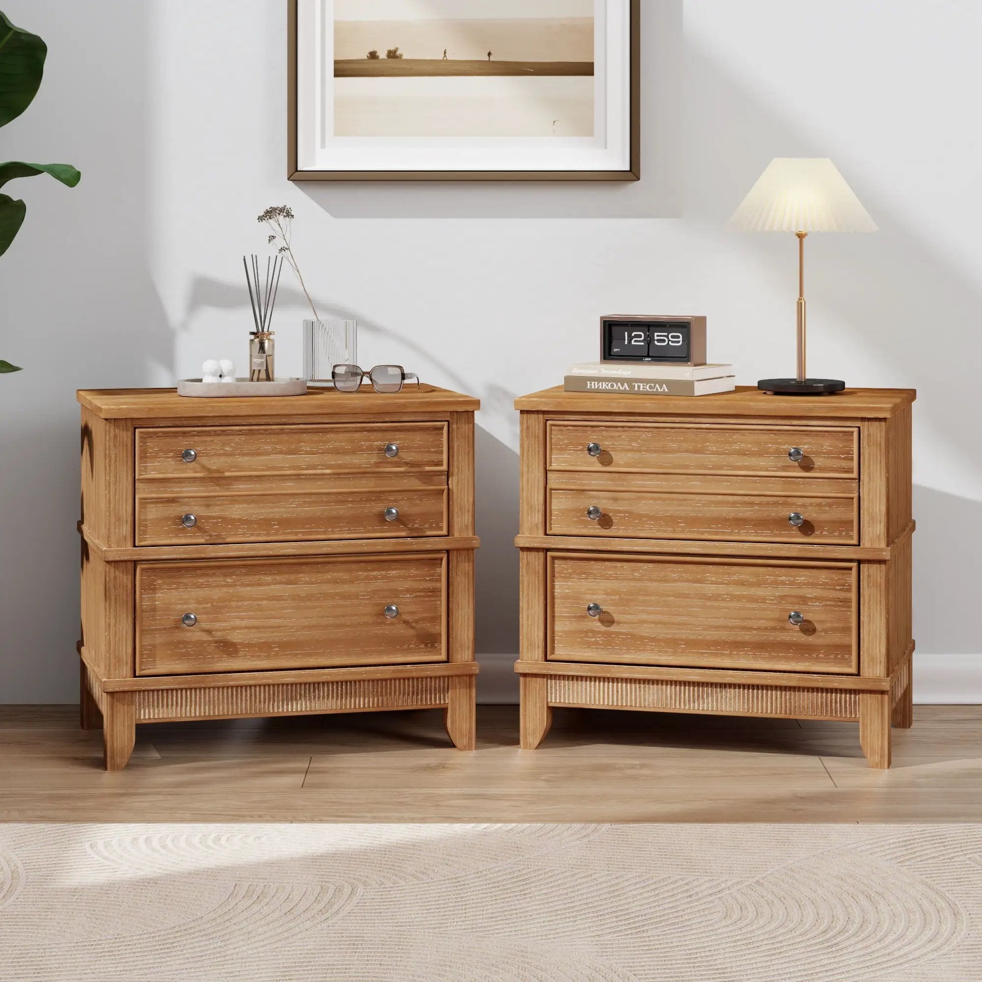Hazel - 3 Drawer Side Table For Living Room, Hallway, Entryway (Set of 2) - Natural by Unique Piece Furniture