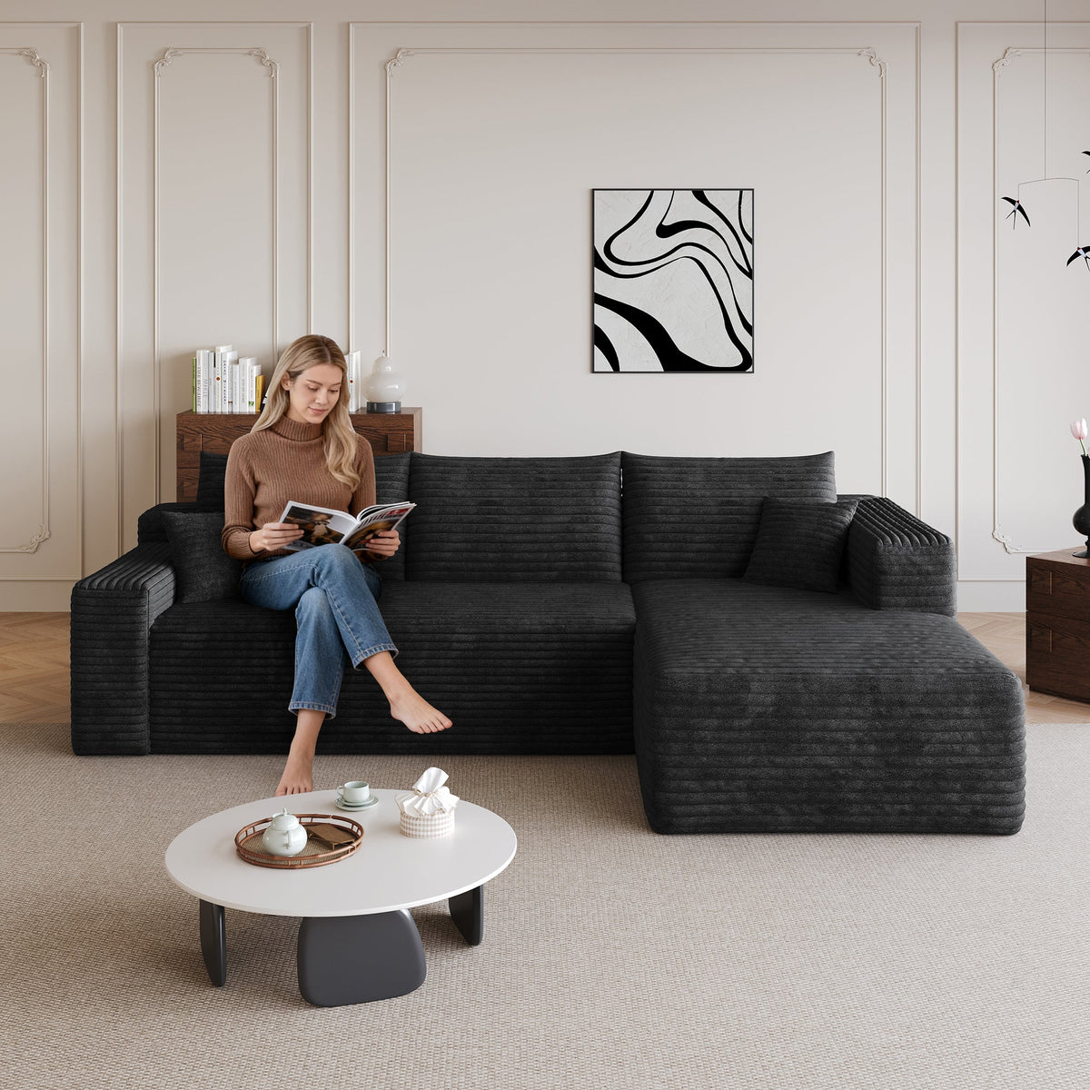 95" Cloud Sectional Sofa with Modern Minimalist Design - Black, photo 2 of 10
