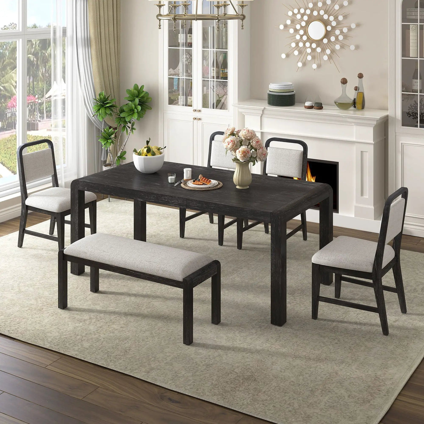 Extendable Dining Table Set With 4 Upholstered Chairs And 1 Bench by HouseOfZazla
