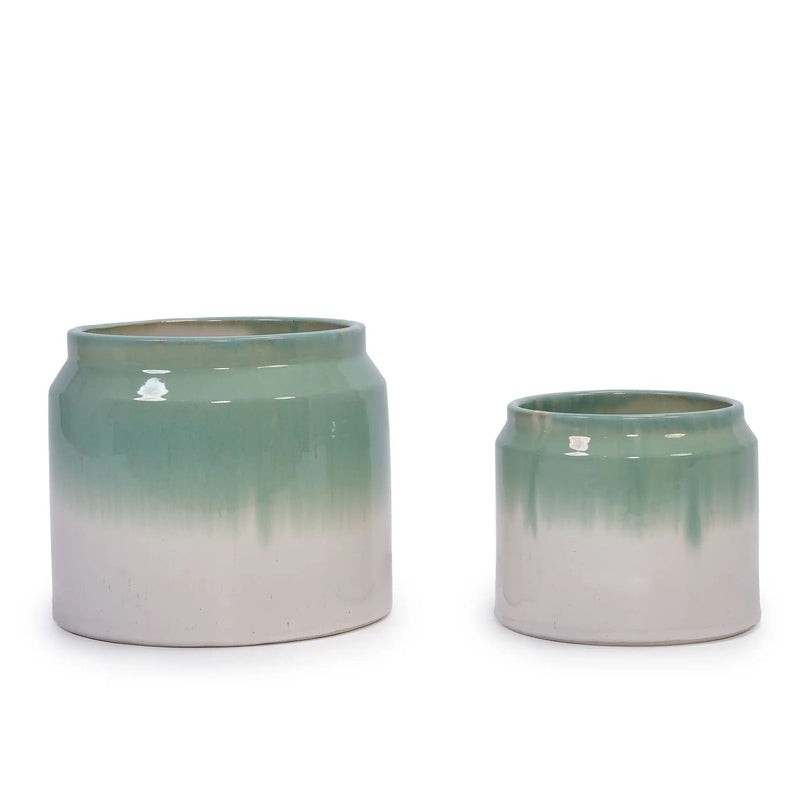 Gradient Flowerpot (Set of 2), Planter For Patio, Garden, Windowsill - White / Green by Unique Piece Furniture
