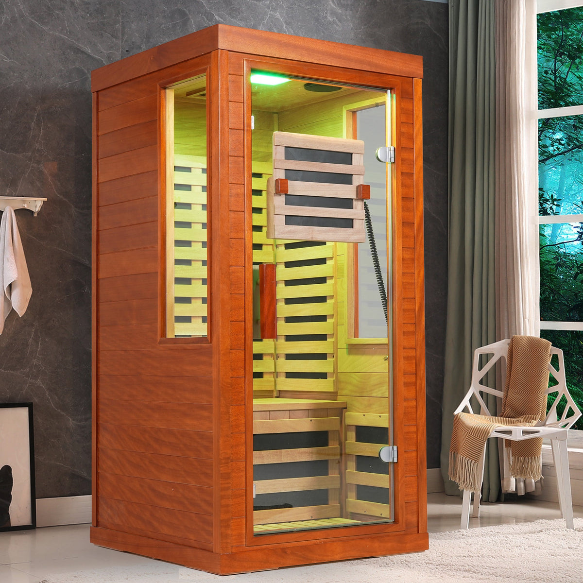 Far Infrared Sauna Room Front Wall Replacement with Easy Installation - Wood & Glass, photo 4 of 5