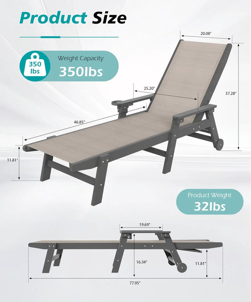 Outdoor Pool Lounge Chairs Set of 2 with HDPE Frame and Adjustable Backrest by HouseOfZazla