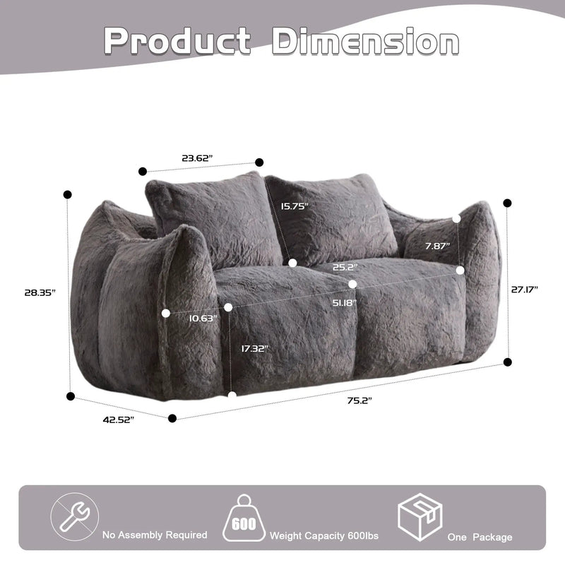 Giant Bean Bag Couch, Ultra Soft Fluffy Loveseat For Living Room by Unique Piece Furniture