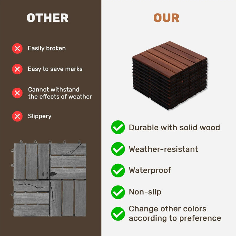 10 PCS Interlocking Acacia Hardwood Deck Tiles by HouseOfZazla