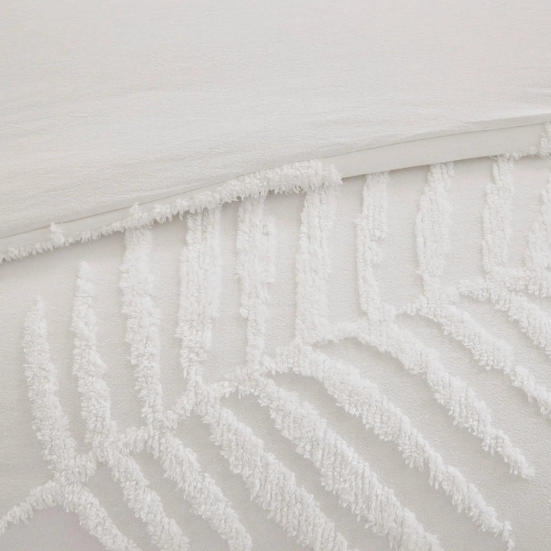 3 Piece Tufted Cotton Chenille Palm Comforter Set Off-White King/Cal King by HouseOfZazla