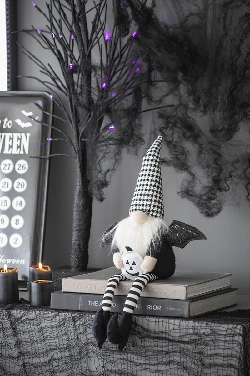 Sitting Gnome with Wings & Plaid Hat – Set of 2, Black, Halloween Decor, photo 2 of 9