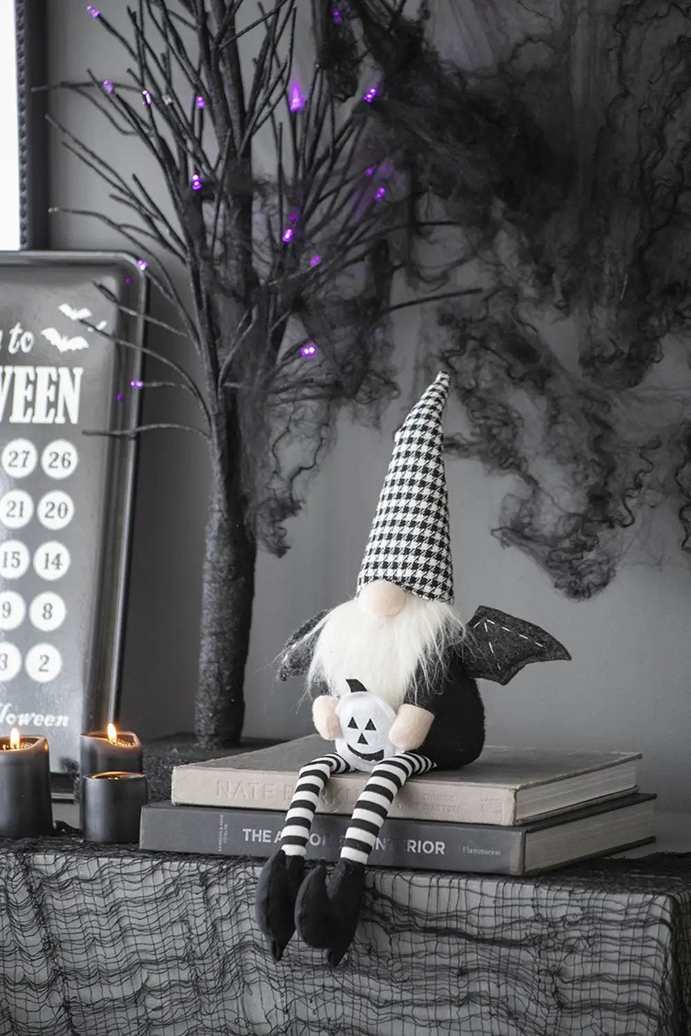Sitting Gnome With Wings & Plaid Hat, For Halloween Decor by Unique Piece Furniture