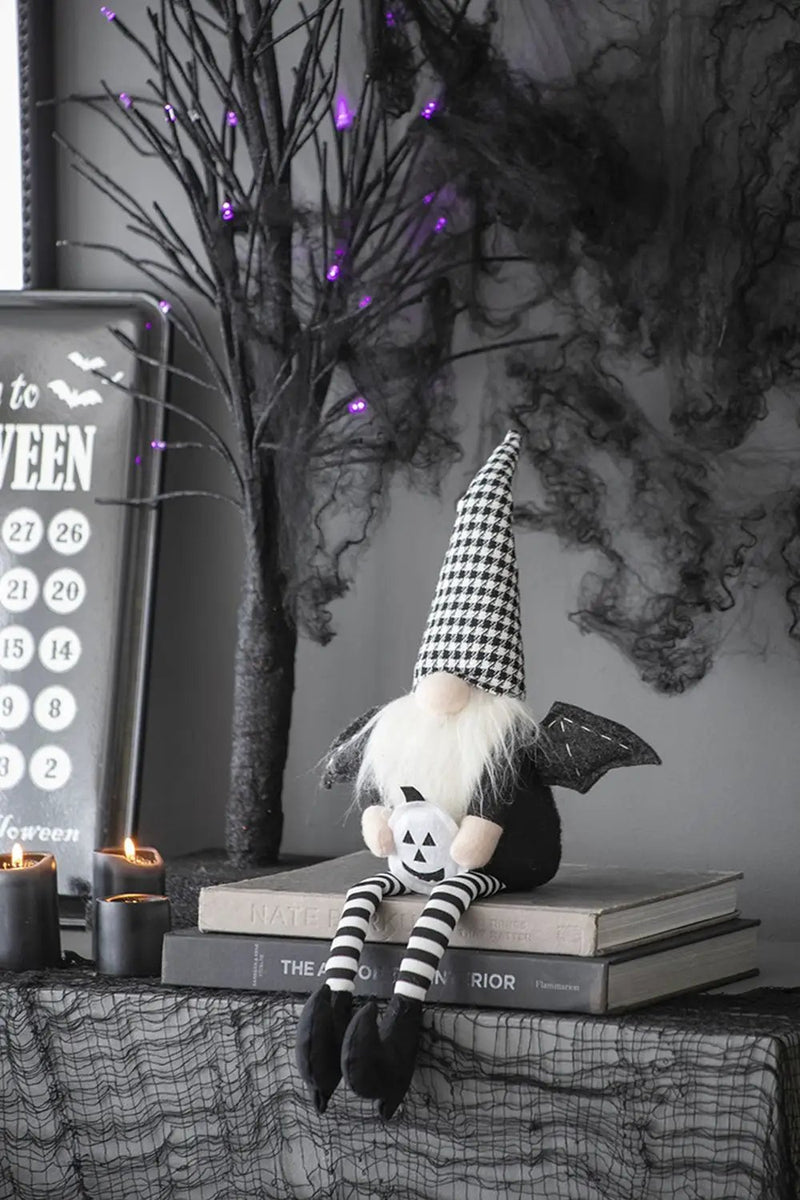 Sitting Gnome With Wings & Plaid Hat, For Halloween Decor by Unique Piece Furniture