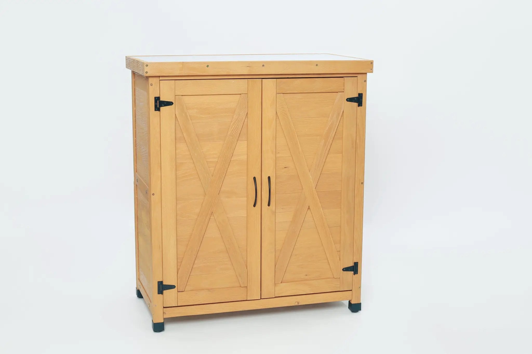 Potting Bench with Storage Cabinet and Metal Table Top for Outdoor Patio by HouseOfZazla