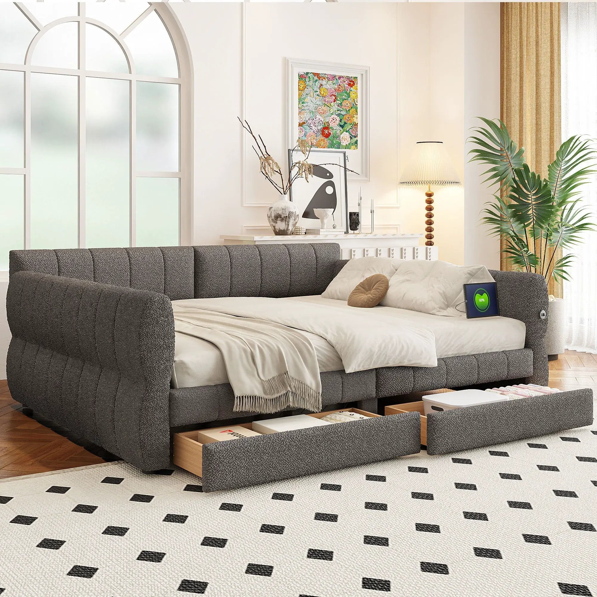 Upholstered Platform Bed With USB Charging And 2 Storage Drawers by HouseOfZazla