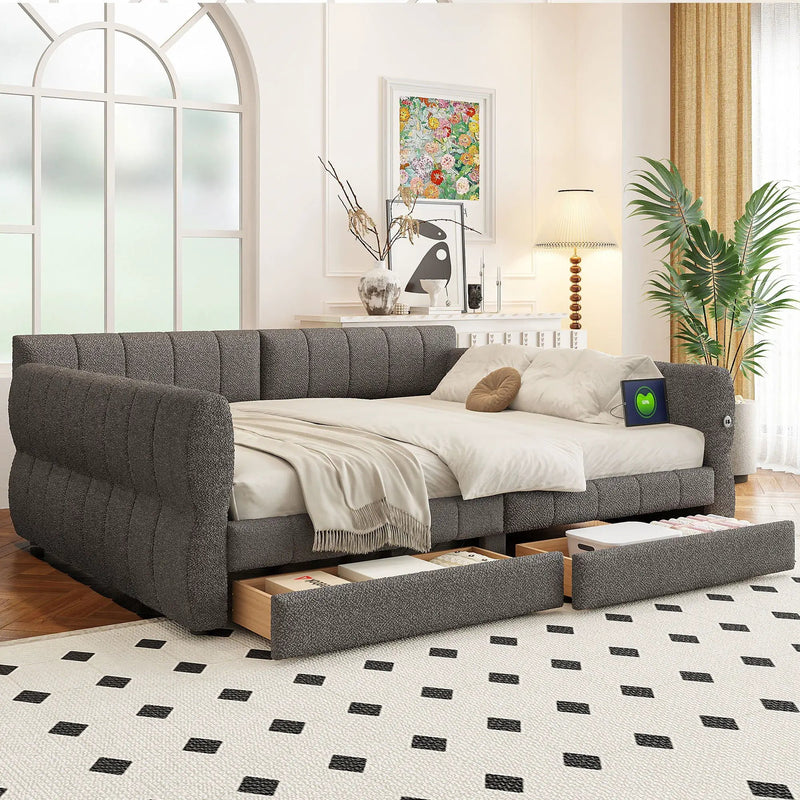 Upholstered Platform Bed With USB Charging And 2 Storage Drawers by HouseOfZazla