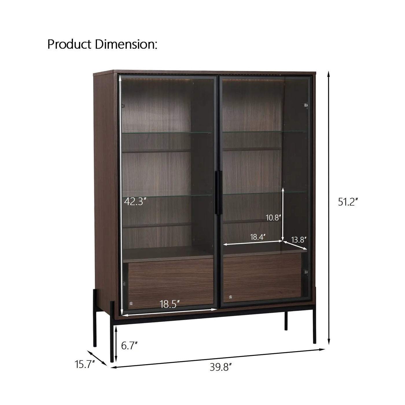 Modern Minimalist Style LED Curio Cabinet With Tempered Glass Door, Metal Legs by HouseOfZazla