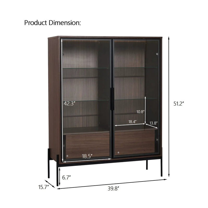 Modern Minimalist Style LED Curio Cabinet With Tempered Glass Door, Metal Legs by HouseOfZazla