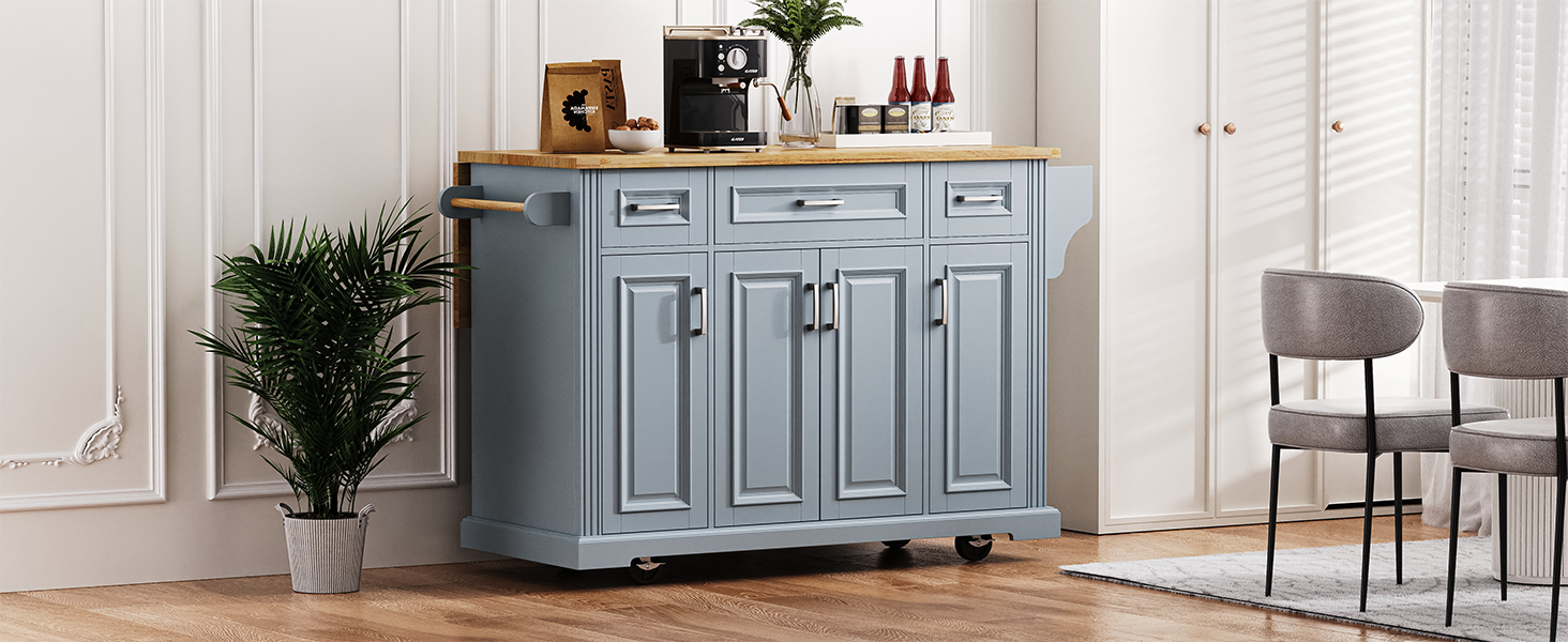 K&K 54inch Large Kitchen Island with Rubber Wood Drop Leaf by HouseOfZazla