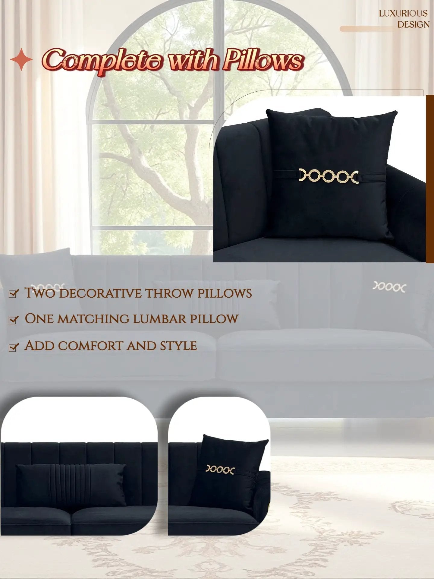 FX-P11-BK 87.4 Inch Modern Sofa Couch for Living Room, 3 Seater Upholstered Sofa with Pillows by HouseOfZazla