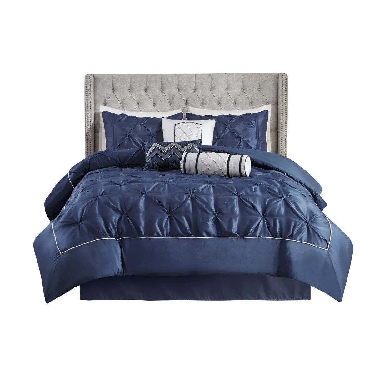 7 Piece Tufted Comforter Set Navy California King by HouseOfZazla