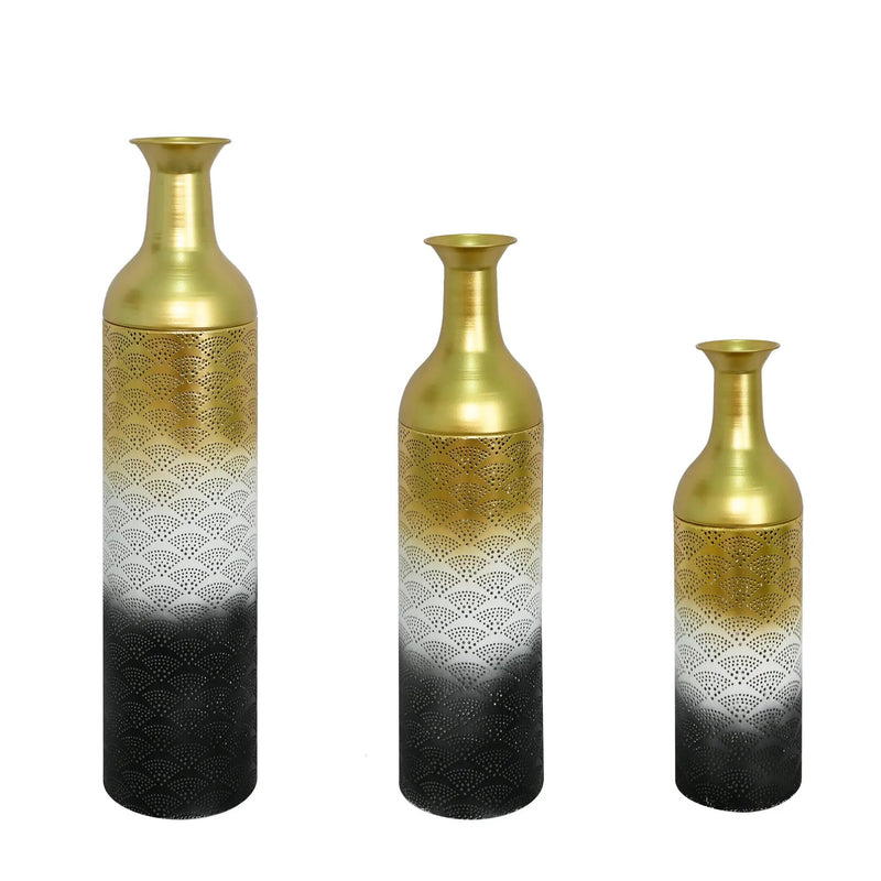Decorative Metal Vases Set of 3, Leaf Pattern Floor Vases by HouseOfZazla