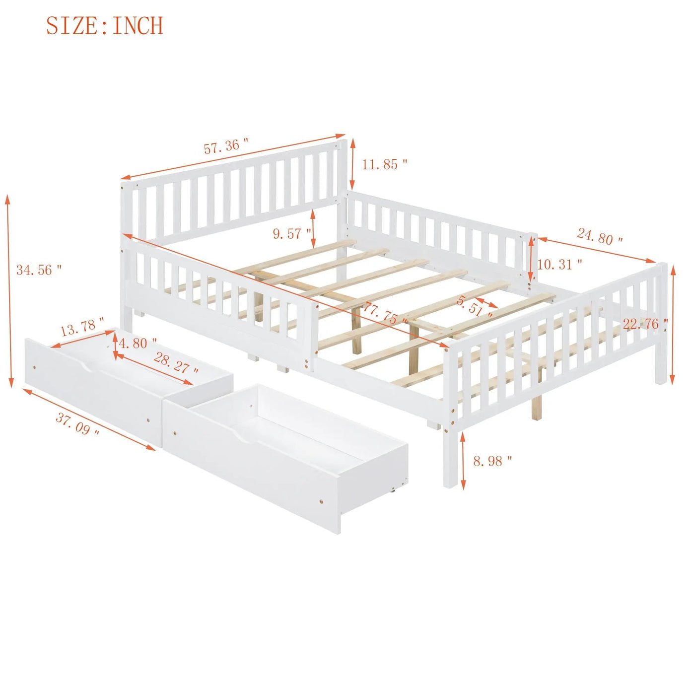 Platform Bed With Guardrails On Both Sides And 2 Storage Drawers by HouseOfZazla