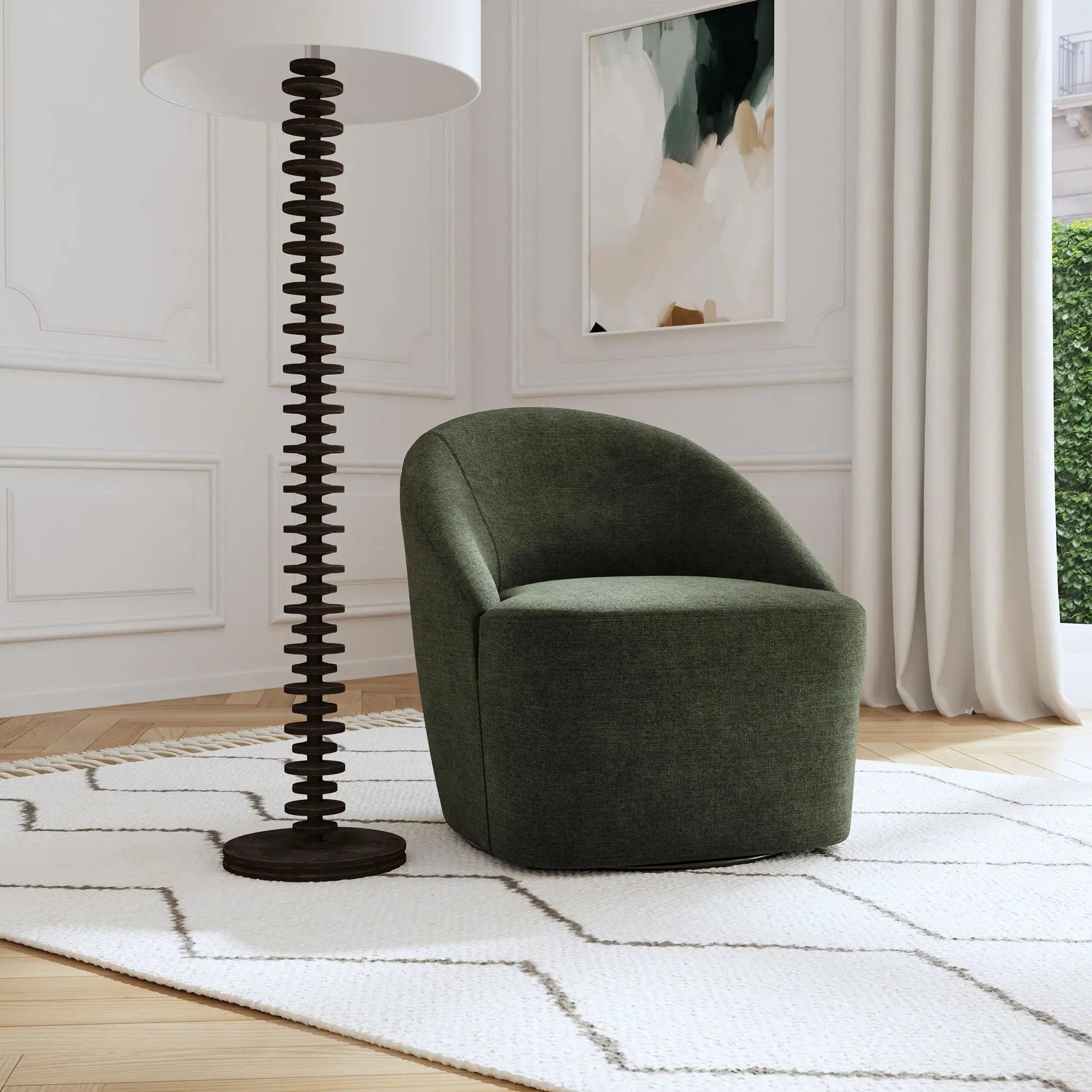 Leon Upholstered Barrel Accent Swivel Chair Hunter Green by Unique Piece Furniture