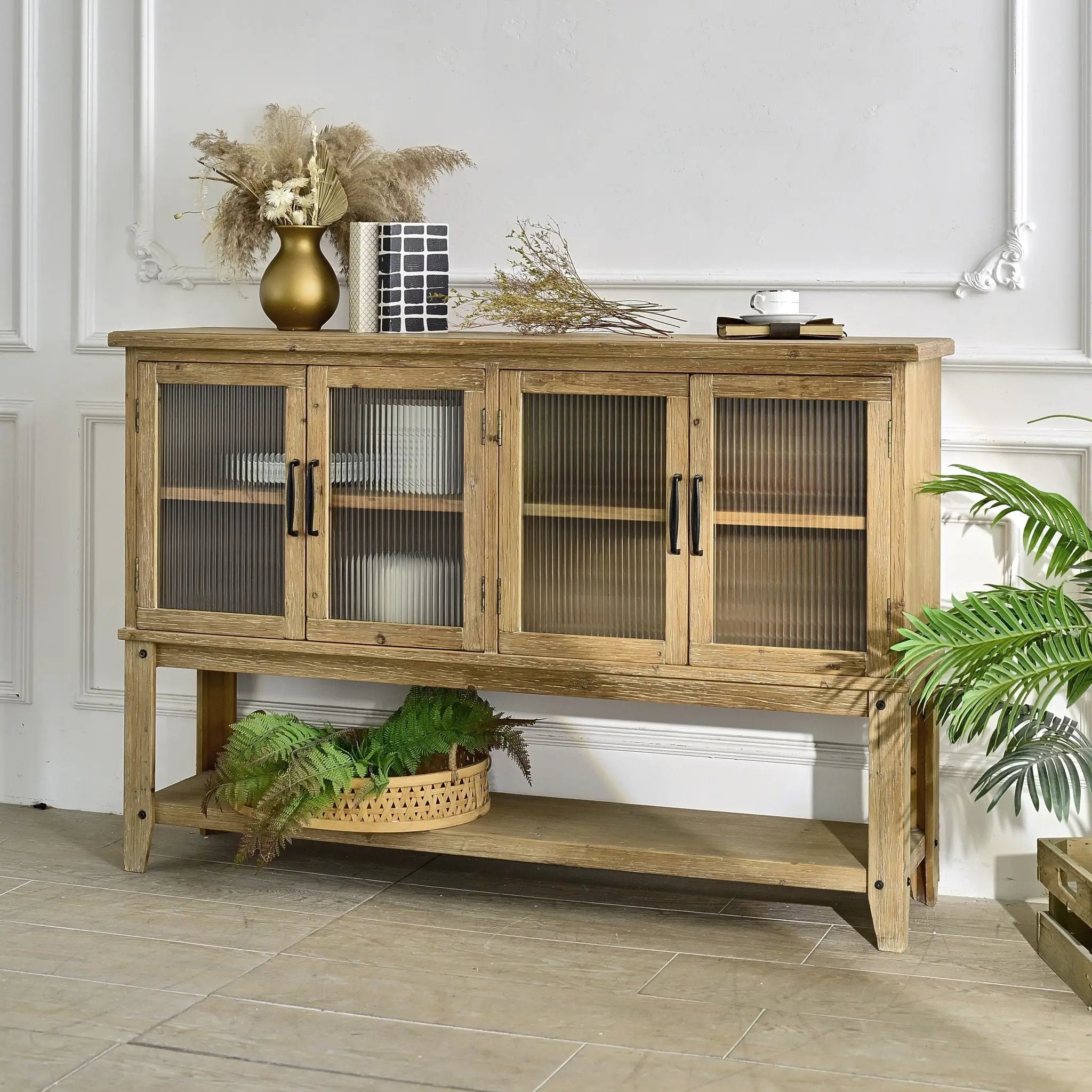 Rectangle Accent Sideboard Cabinet With Storage Shelf, Cabinet For Kitchen - Natural Wood by Unique Piece Furniture