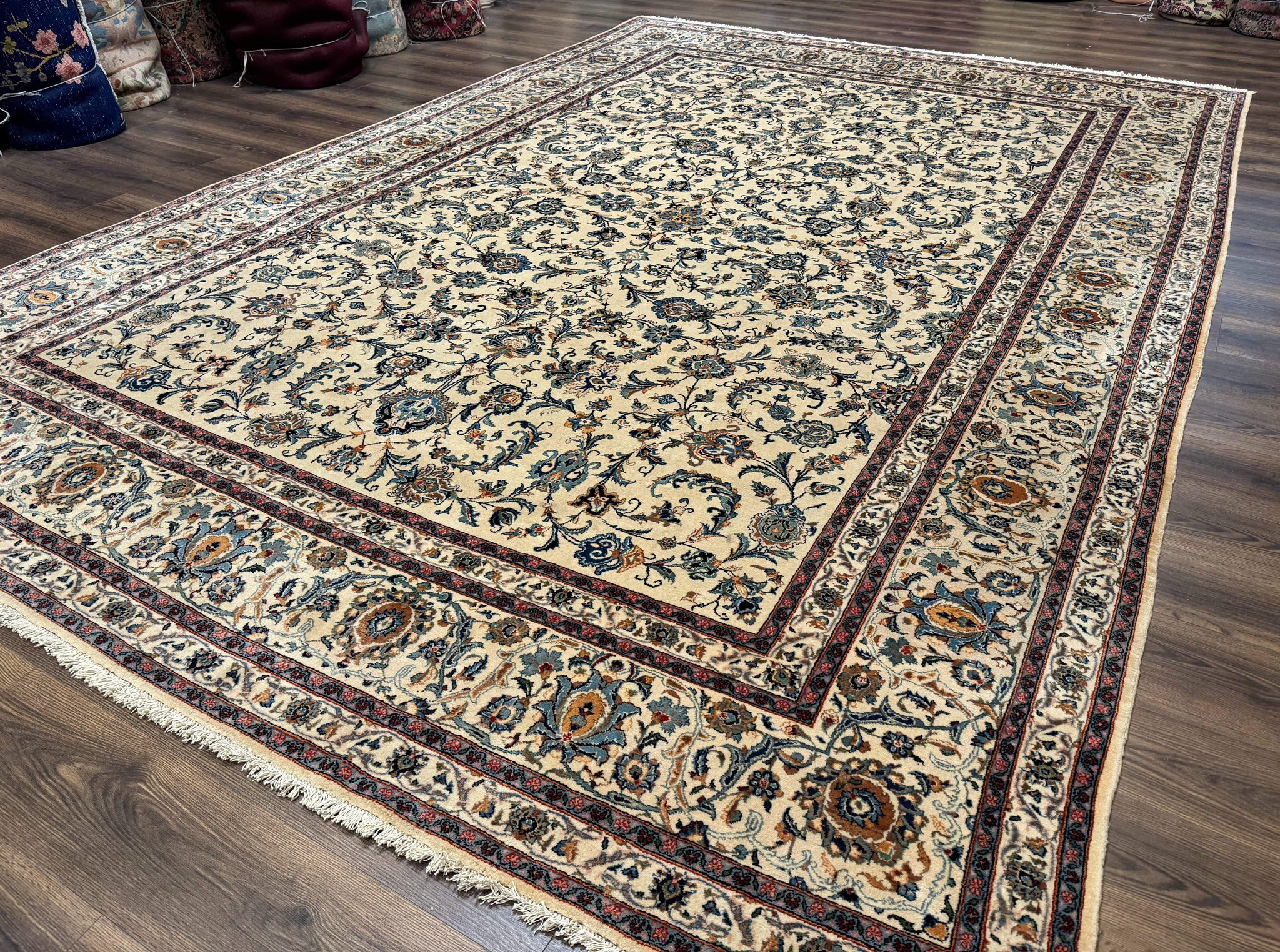 Persian Kashan Rug 10x14, Bone - Beige and Blue, Allover Pattern, Traditional Persian Carpet, Fine 260 KPSI by Jewel Rugs