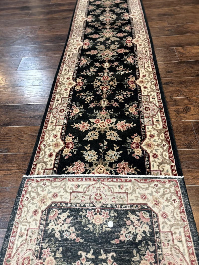 Long Pak Persian Runner Rug 2.7 x 21, Floral Allover, Dark Green and Beige, Handmade Wool Runner Rug, 21ft Runner for Hallway by Jewel Rugs