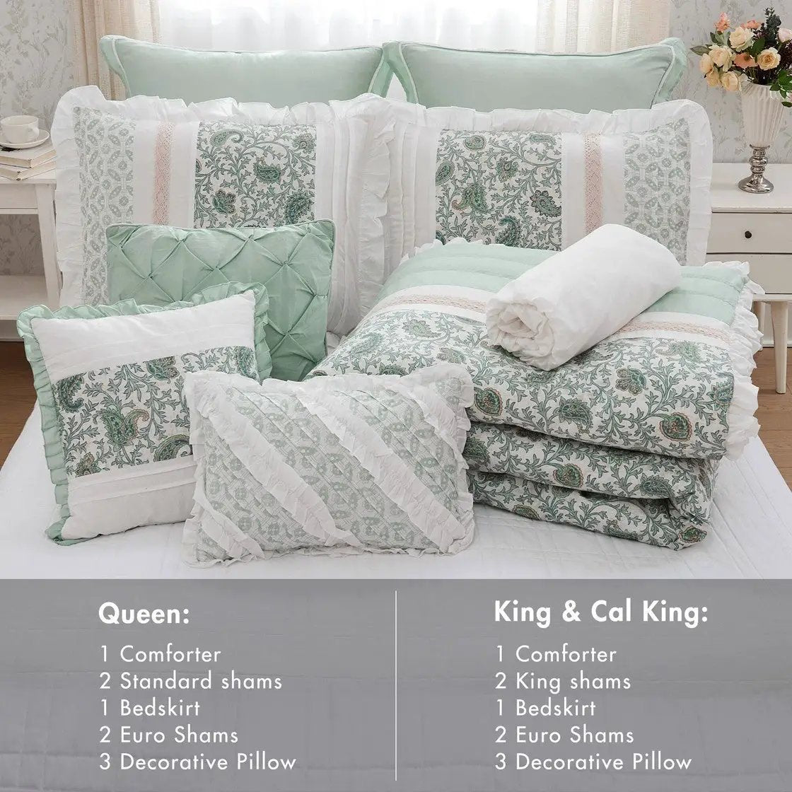 9 Piece Cotton Percale Comforter Set Aqua by HouseOfZazla