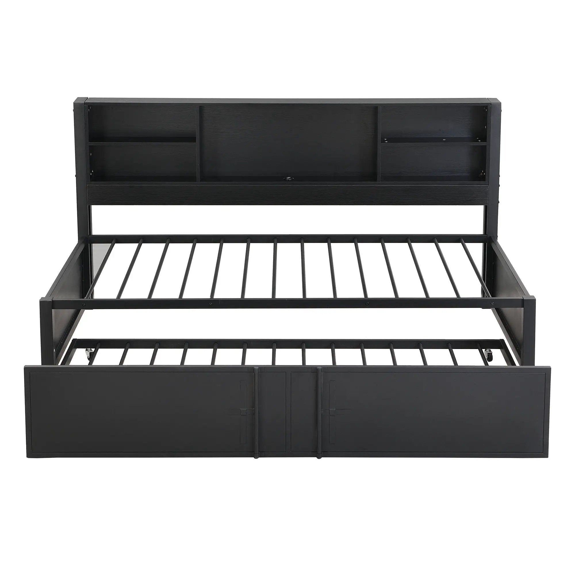 Industrial Metal Daybed With Trundle, Storage Shelves, USB Ports by HouseOfZazla