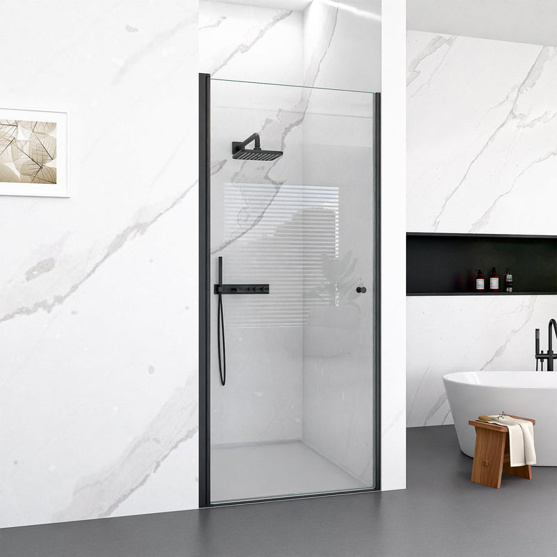 32"W x 72"H Frameless Circular Pivot Shower Door in Matte Black by HouseOfZazla