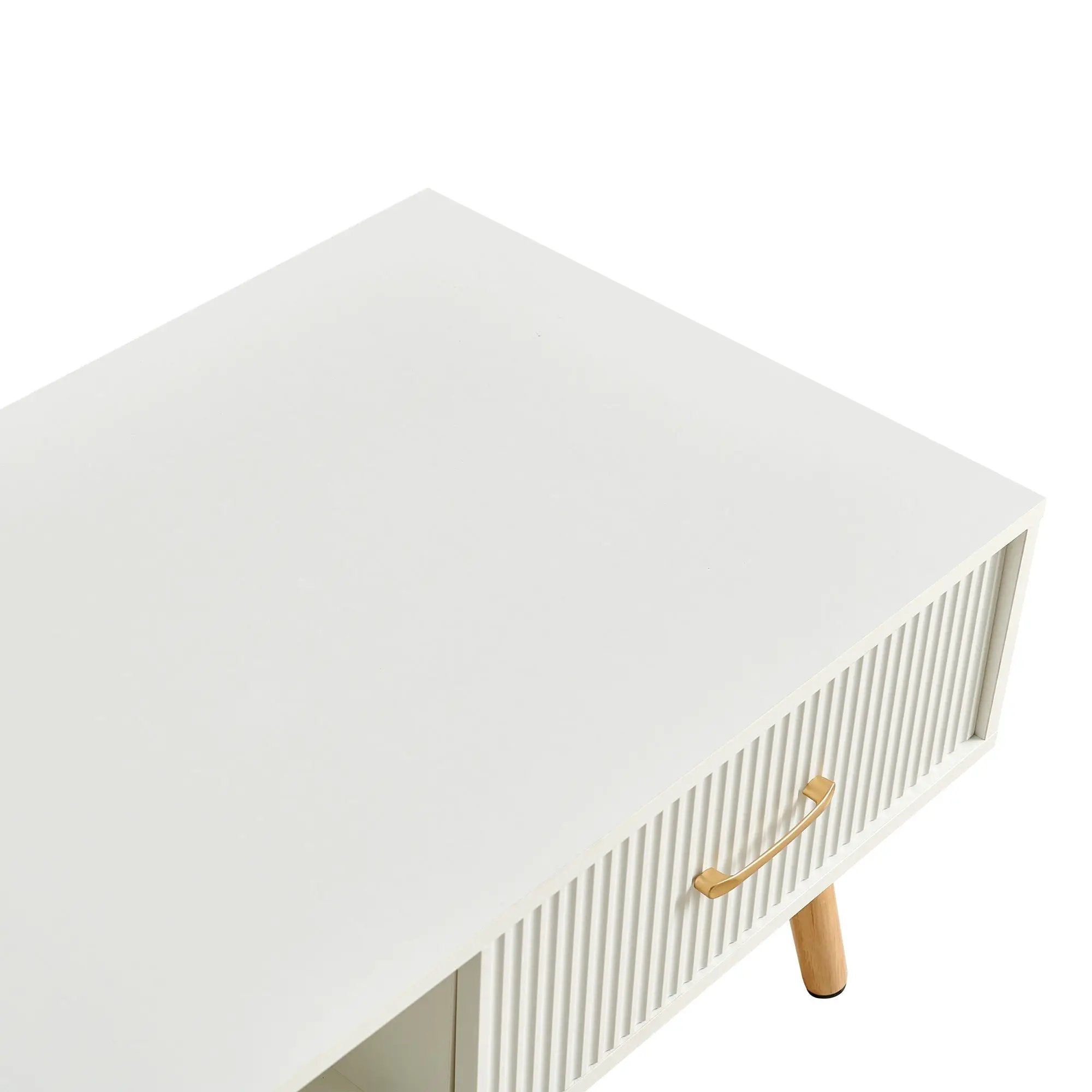 Modern Rectangle Coffee Table With Legs, Sliding Drawer For Storage - White