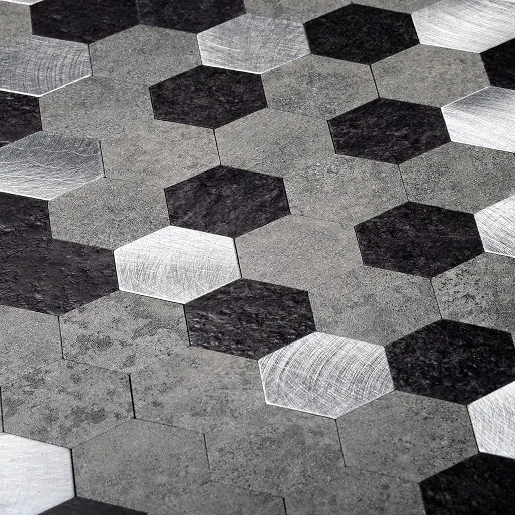 Silver 11x11 Honed Hexagon PVC Peel & Stick Tile (10 pack, 8.79 sq ft/case) by Apollo Tile