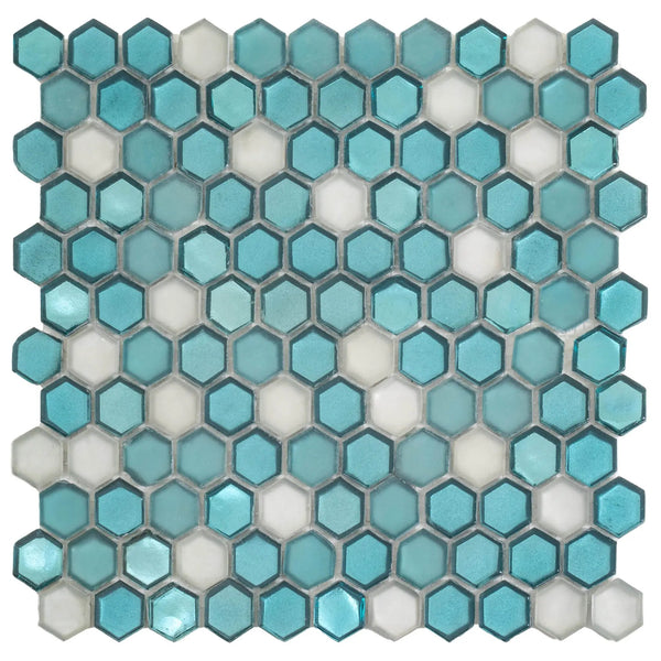 Blue 11x11 Glossy Matte Hexagon Glass Mosaic Tile (10 pack, 8.63 sq ft/case), photo 2 of 8